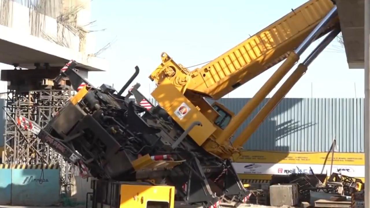 મેટ્રોના પિલર પર બીમ બેસાડવાની કામગીરી દરમિયાન બીમ ધરાશાયી થયાની ઘટનાના વિડીયોમાંથી સ્ક્રીનશૉટ (સૌજન્ય- સ્પેશિયલ અરેંજમેન્ટ)