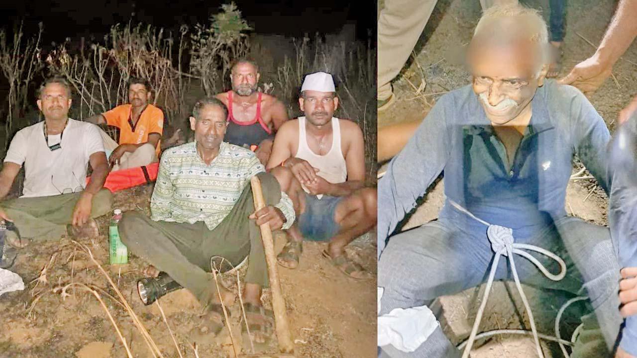 ખીણમાં પડી ગયેલા ૬૪ વર્ષના ટ્રેકર અને બચાવટીમ.