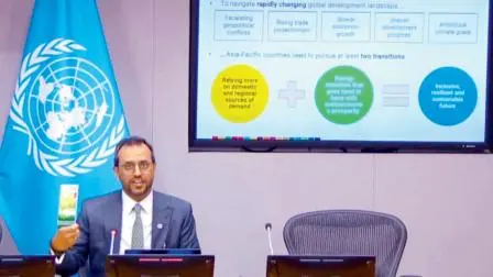 યુનાઇટેડ નેશન્સ ખાતે એશિયા પૅસિફિકનો ઇકૉનૉમી રિપોર્ટ જાહેર કરતા ESCAPના હમઝા મલિક.