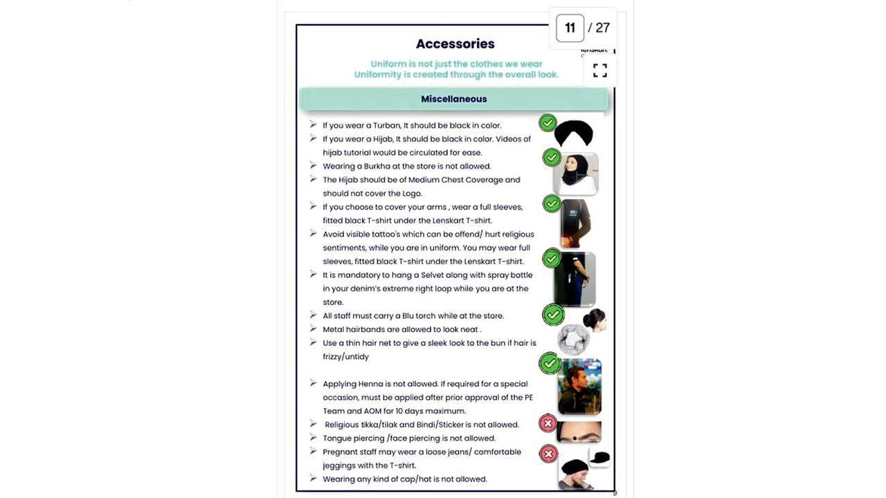 લેન્સકાર્ટની ઑફિસ-ગ્રૂમિંગ ગાઇડલાઇનનું વાઇરલ પોસ્ટર.