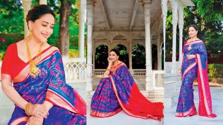 માધુરી દીક્ષિત નવકોઠી સંબલપુરી સિલ્ક સાડીમાં