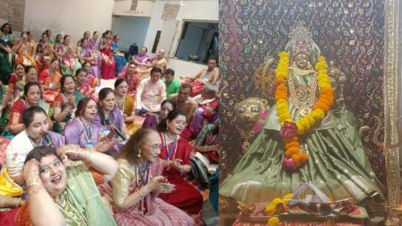 માતાજીની સન્મુખ બેઠા ગરબાની રમઝટ બોલાવતાં માઈભક્તો