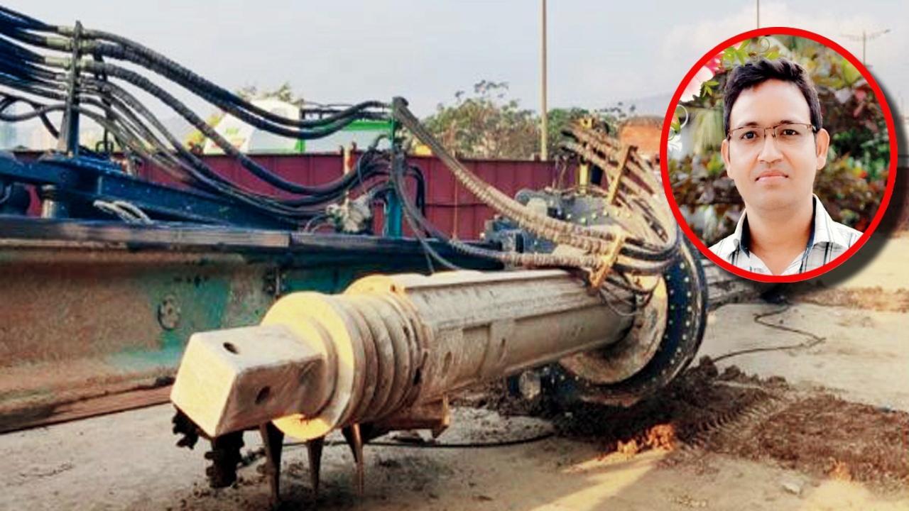 કૉન્સ્ટેબલ સંતોષ ચવાણ અને તેના પર પડેલું પાઇલિંગ મશીન