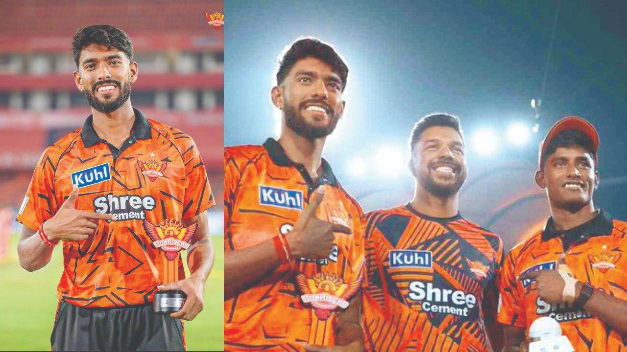 પ્લેયર ઑફ ધ મૅચના અવૉર્ડ સાથે ૨૪ વર્ષનો ફાસ્ટ બોલર પ્રફુલ્લ હિંગે, વરુણ ઍરોન સાથે પ્રફુલ્લ હિંગે અને સાકિબ હુસેન