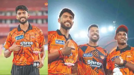 પ્લેયર ઑફ ધ મૅચના અવૉર્ડ સાથે ૨૪ વર્ષનો ફાસ્ટ બોલર પ્રફુલ્લ હિંગે, વરુણ ઍરોન સાથે પ્રફુલ્લ હિંગે અને સાકિબ હુસેન