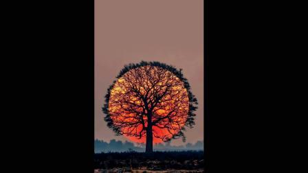 વૃક્ષની પાછળ ડૂબી રહેલા સૂરજનું અદ્ભુત દૃશ્ય