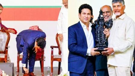 ભગવાન વેન્કટેશ્વરની મૂર્તિ સ્વીકારતાં પહેલાં સચિને પોતાનાં જૂતાં ઉતાર્યાં