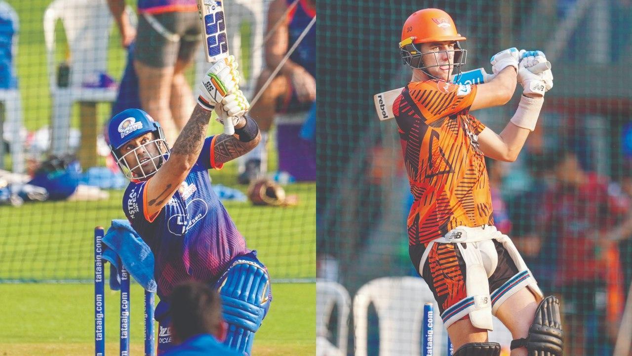 ગઈ કાલે પ્રૅક્ટિસ કરતા પૅટ કમિન્સ અને સૂર્યકુમાર યાદવ