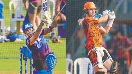 ગઈ કાલે પ્રૅક્ટિસ કરતા પૅટ કમિન્સ અને સૂર્યકુમાર યાદવ