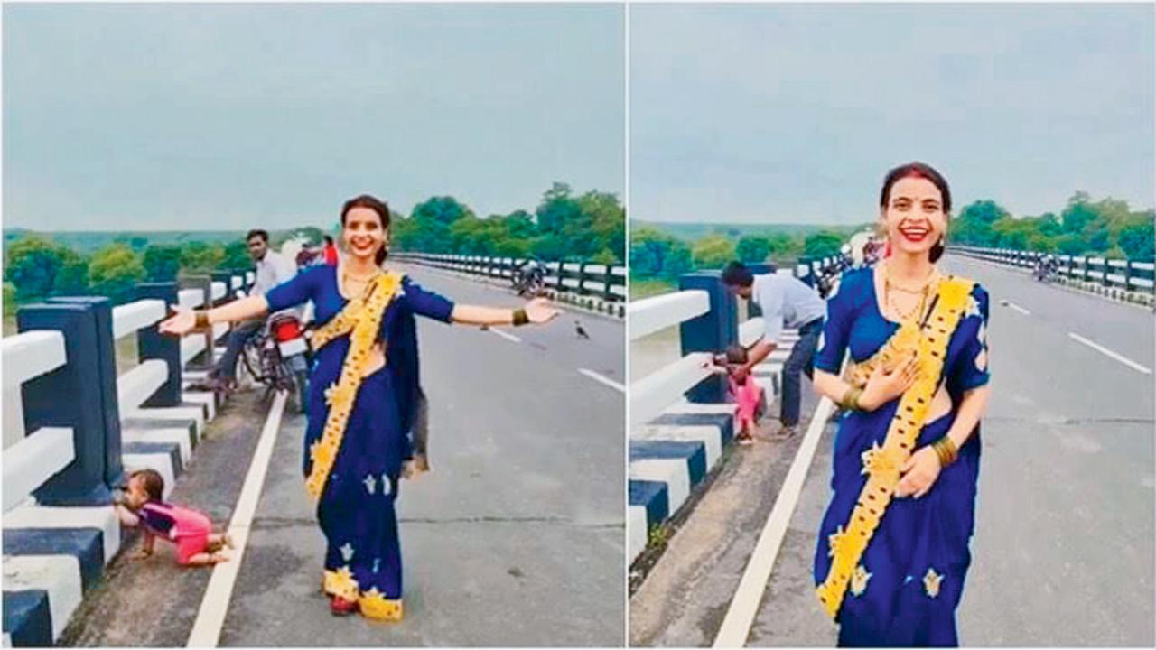 બાળક ભાંખોડિયાં ભરીને બ્રિજના કિનારે પહોંચી ગયું પણ મા રીલ બનાવતી રહી