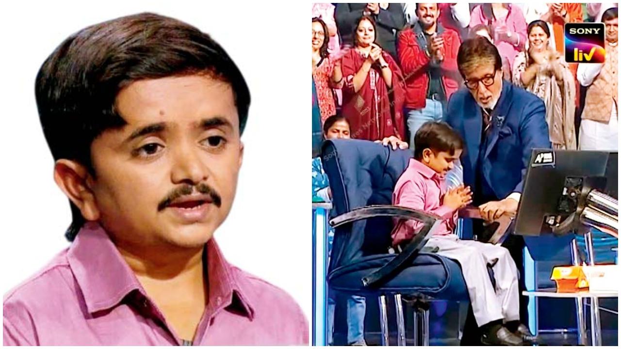 અમિતાભ બચ્ચન સાથે ડૉ. ગણેશ બારૈયા KBCના સેટ પર.