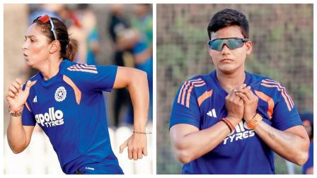 પ્રૅક્ટિસ સેશન દરમ્યાન ભારતીય કૅપ્ટન હરમનપ્રીત કૌર અને ઑલરાઉન્ડર દીપ્તિ શર્મા.
