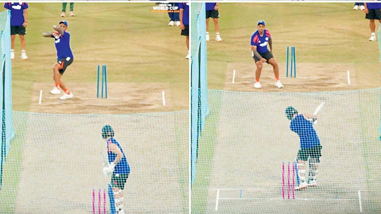 પાકિસ્તાનના વિચિત્ર અને વિવાદાસ્પદ ઍક્શનવાળા બોલર ઉસ્માન તારિકની જેમ ગઈ કાલે સૂર્યકુમાર યાદવે નેટ-પ્રૅક્ટિસમાં બોલિંગ કરી હતી.