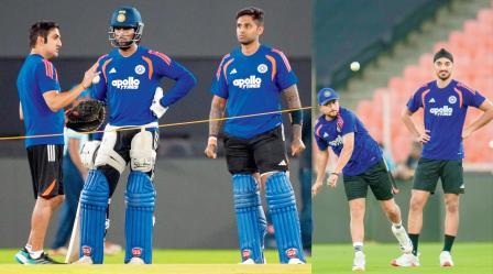 ગઈ કાલે નરેન્દ્ર મોદી સ્ટેડિયમમાં પ્રૅક્ટિસ કરતા ભારતીય ક્રિકેટરો