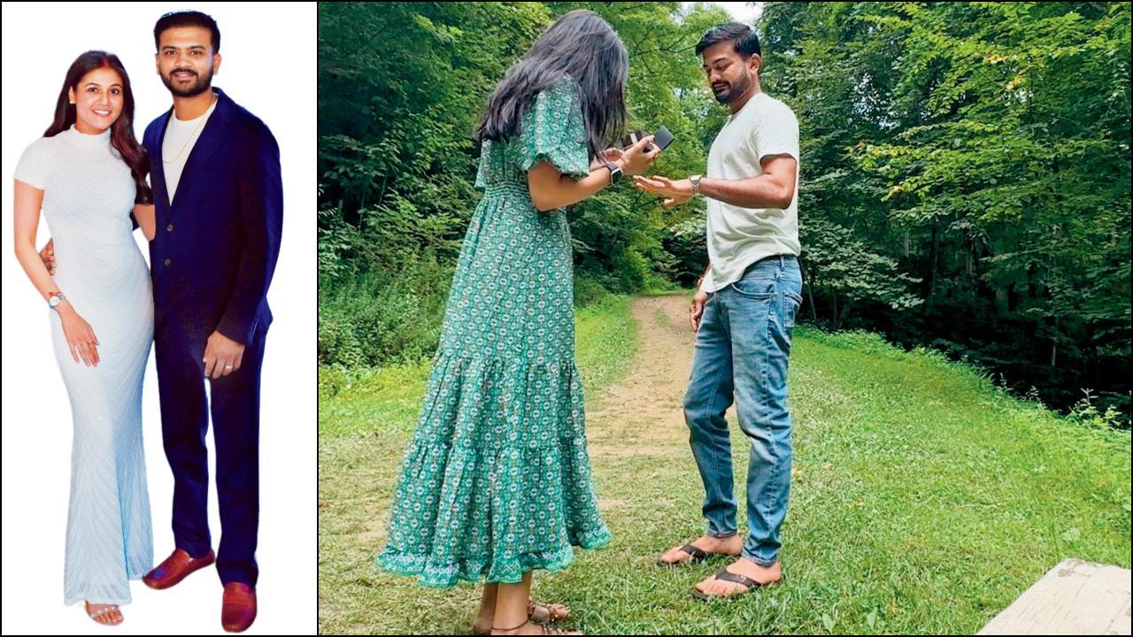 અમેરિકામાં આવેલા સોમેશ્વર મહાદેવ મંદિર પરિસરમાં હિમાનીએ મોનાંક પટેલને પ્રપોઝ કર્યું હતું એ સમયની તસવીર.