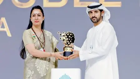 દુબઈના ક્રાઉન પ્રિન્સ શેખ હમદાન બિન મોહમ્મદ બિન રશીદ અલ મકતૂમે રૂબલ નાગીને ગ્લોબલ ટીચર પ્રાઇઝ 2026 આપ્યું હતું.