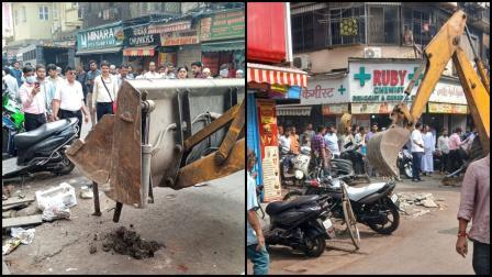 BMC ના જણાવ્યા અનુસાર, બી વોર્ડ વહીવટી વિભાગે આ કામગીરી દરમિયાન મોહમ્મદ અલી રોડ અને ઈબ્રાહિમ મર્ચન્ટ રોડ પરથી ગેરકાયદેસર ગાડીઓ અને બાંધકામો દૂર કર્યા હતા. (તસવીરો: મિડ-ડે)