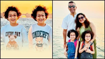 જય મોદી અને ધરા મોદી અને તેમના ટ્‍વિન્સ આદ્યા અને આહાના