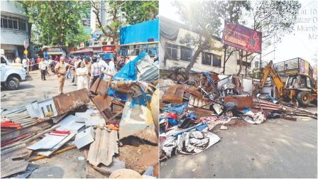 સ્ટેશન વિસ્તારમાં સ્ટૉલ તોડી પાડવામાં આવ્યા હતા.