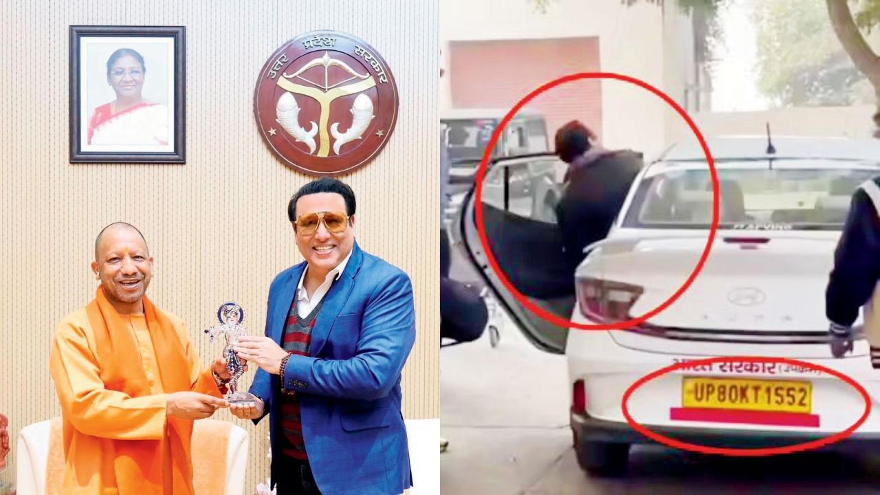 ગોવિંદાએ ઉત્તર પ્રદેશના મુખ્ય પ્રધાન યોગી આદિત્યનાથ સાથે મુલાકાત કરી હતી (ડાબે), ગોવિંદાની આ ગાડીની સવારી સોશ્યલ મીડિયામાં ચર્ચાસ્પદ બની હતી