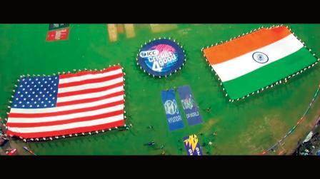 ભારત અને અમેરિકન ક્રિકેટ ટીમોના મોટા રાષ્ટ્રધ્વજ 