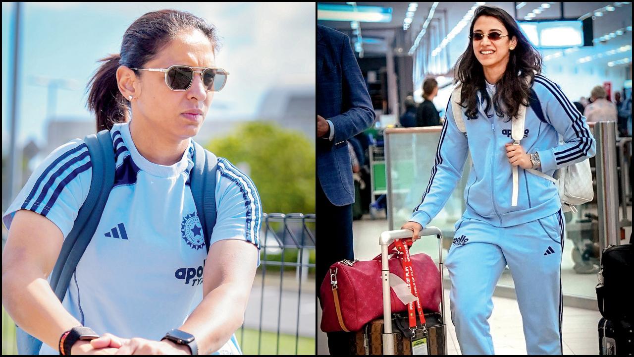 હૉબાર્ટના ઍરપોર્ટ પર ટીમ ઇન્ડિયા સાથે યાત્રા કરતી જોવા મળી કૅપ્ટન હરમનપ્રીત કૌર અને વાઇસ-કૅપ્ટન સ્મૃતિ માન્ધના.