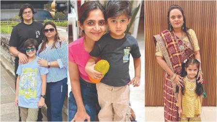 અર્પિતા ગોર તેમનાં બાળકો ક્રિશાંગ અને વેદાંગ સાથે, સોનાલી માંડલિયા તેમની દીકરી સાઇશા સાથે, તોરલ શાહ દીકરી શાનવી સાથે.