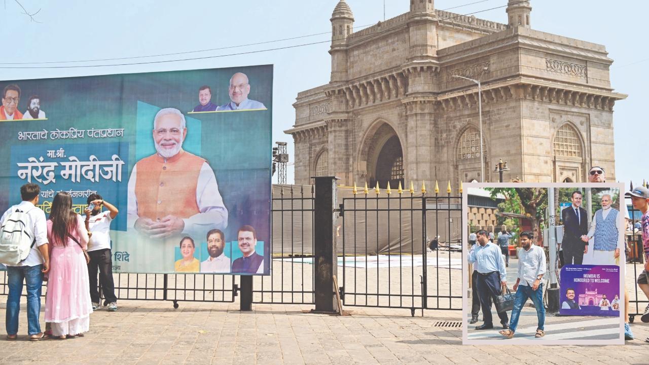 ગઈ કાલે ગેટવે ઑફ ઇન્ડિયા પર આજના કાર્યક્રમની તૈયારી જોવા મળી હતી.