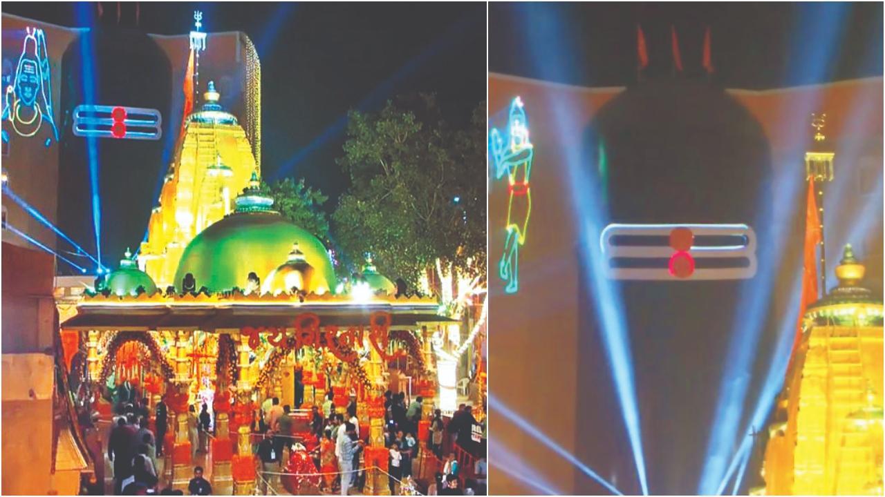 ભવનાથ મંદિરમાં લેસર શો જોવા ઊમટેલા લોકો.