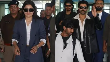 વિજય અને રશ્મિકા ઍરપોર્ટ પર જોવા મળ્યા હતા (તસવીર: મિડ-ડે) 