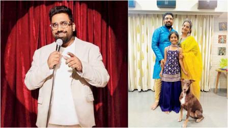 પત્ની વિદ્યા અને દીકરી ધ્યાના તેમ જ ડૉગી મિલી સાથે મનન દેસાઈ.