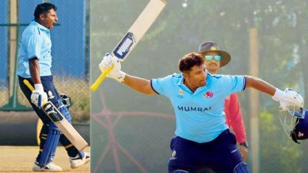 સરફરાઝ ખાને ૭૫ બૉલમાં ૯ ફોર અને ૧૪  સિક્સ સાથે આક્રમક  ૧૫૭ રન કર્યા હતા