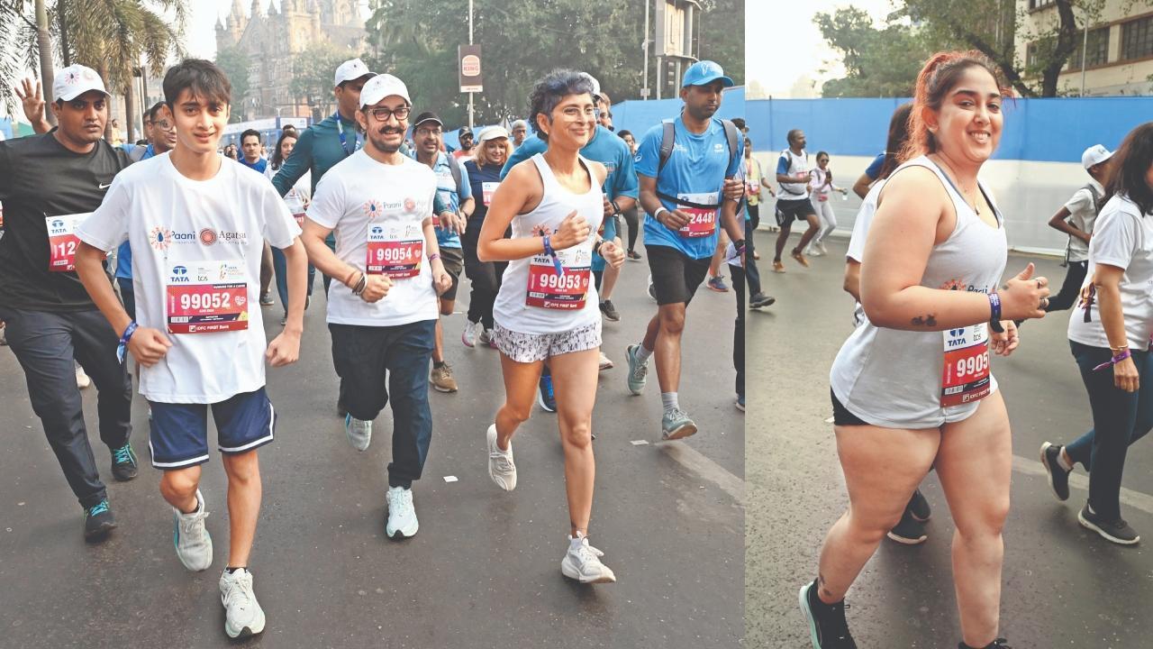 આમિર ખાન ભૂતપૂર્વ પત્ની કિરણ રાવ અને દીકરા આઝાદ રાવ ખાન સાથે.  આમિર ખાનની દીકરી આઇરા. તસવીરો : સતેજ શિંદે