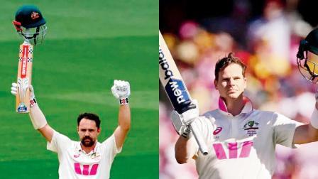 હેડે ૧૬૬ બૉલમાં ૨૪ ફોર અને એક સિક્સરના આધારે ૧૬૩ રન કર્યા હતા (ડાબે); હોમટાઉનમાં સ્મિથે ૨૦૫ બૉલમાં ૧૫ ફોર અને એક સિક્સર સાથે ૧૨૯ રન કર્યા (જમણે)