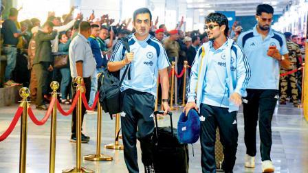 ગઈ કાલે ગુવાહાટી ઍરપોર્ટ પર ગૌતમ ગંભીર, ઈશાન કિશન અને હર્ષિત રાણા.