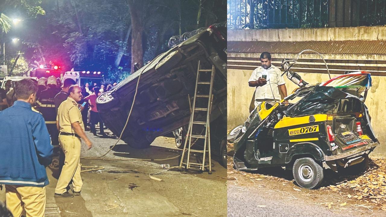 રિક્ષાનો ખુડદો બોલી ગયો અને એક કાર પર બીજી કાર ચડી ગઈ.