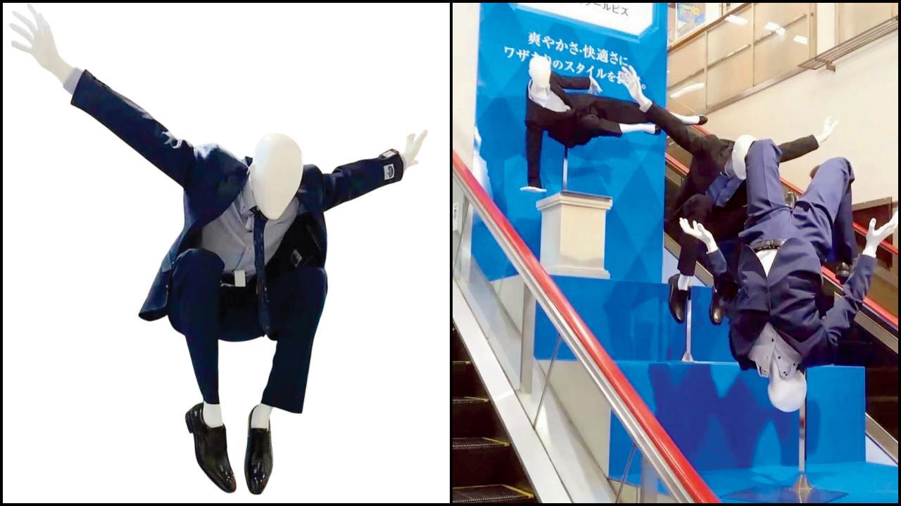 કપડાં સ્ટ્રેચેબલ છે અને ફાટતાં નથી એવું બતાવવા માટે જપાનના શોરૂમમાં સ્ટન્ટ કરતાં મૅનિકિન મૂકવામાં આવ્યાં