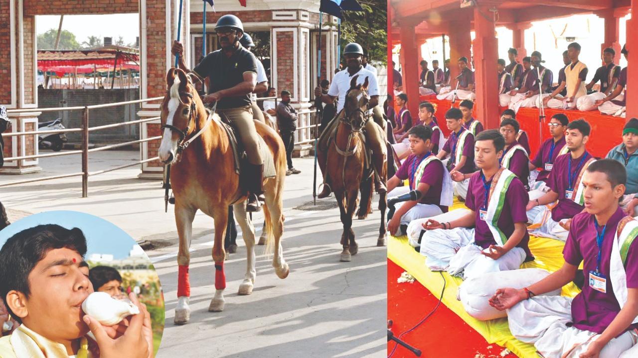 ઓમકાર નાદ અને શંખનાદ સાથે સોમનાથમાં સ્વાભિમાન પર્વનો પ્રારંભ થયો હતો. ગુજરાત પોલીસે શૌર્યયાત્રાનું રિહર્સલ કર્યું હતું.