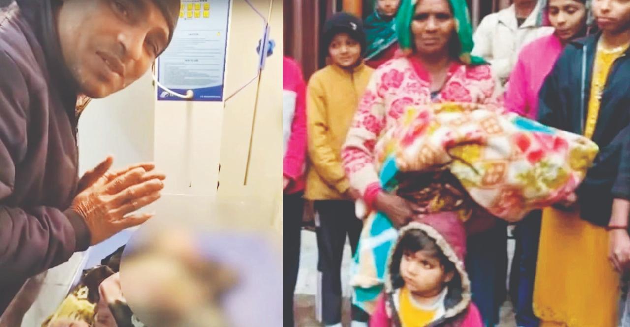 નવજાત દીકરા સાથે પિતા (ઇન્સેટ) અને તેની દીકરીઓ.