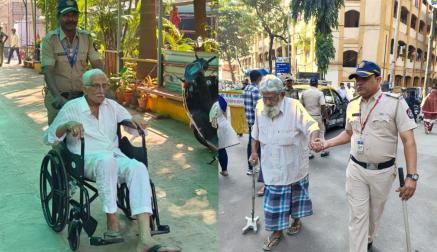 મતદાન સમયે વરિષ્ઠ નાગરિકોને મદદ કરતી મુંબઈ પોલીસ (તસવીર સૌજન્ય: સોશિયલ મીડિયા)