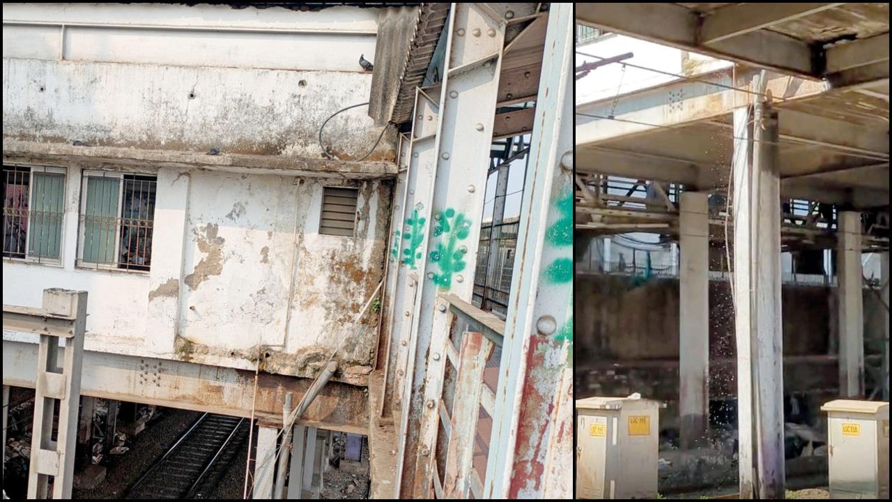 ટિકિટ બુકિંગ ઑફિસની ઉપર આવેલું ટૉઇલેટ અને એમાંથી હાર્બર લાઇનની ટ્રેન પર ટપકતું પાણી