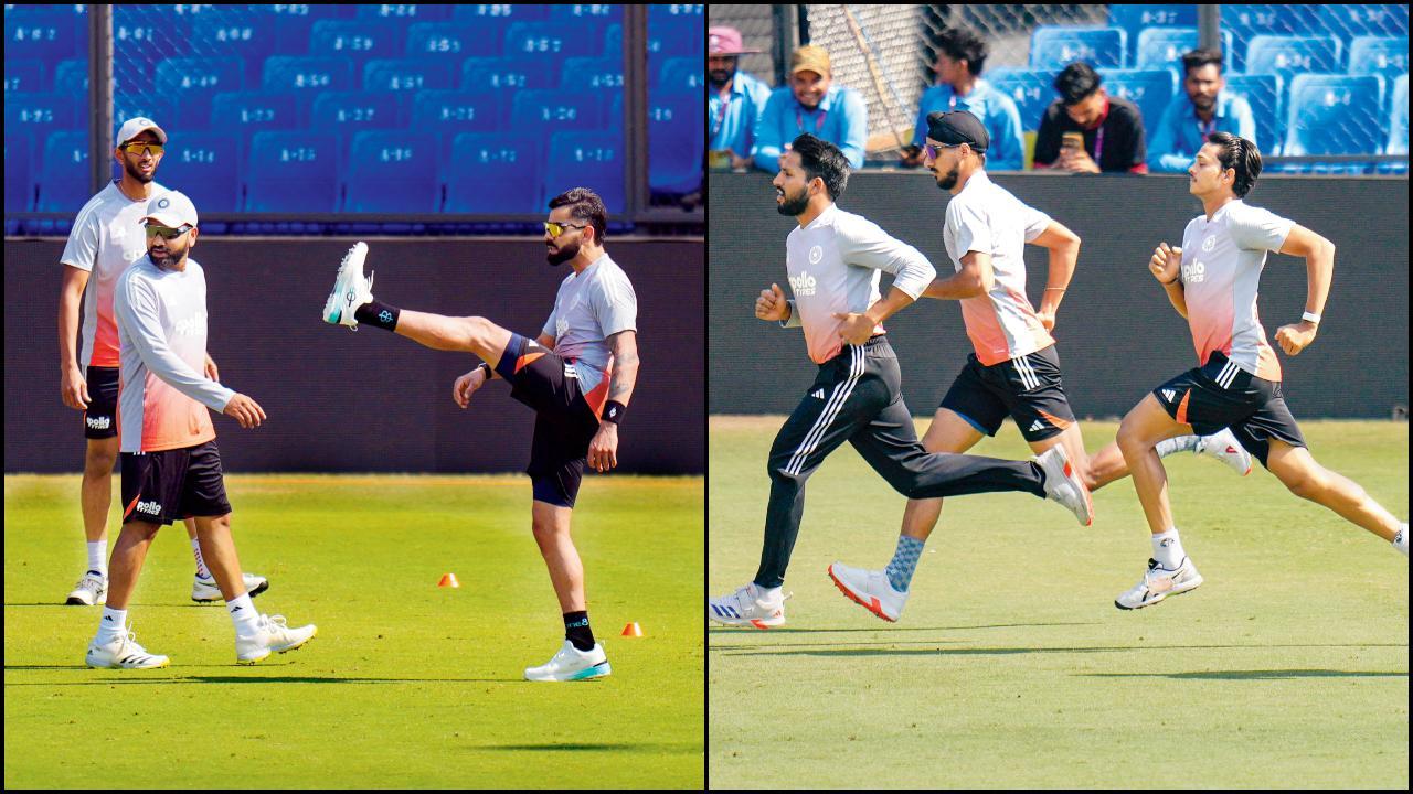 ઇન્દોરના હોળકર સ્ટેડિયમમાં વૉર્મ-અપ કરતા જોવા મળ્યા વિરાટ કોહલી, રોહિત શર્મા સહિતના પ્લેયર્સ.