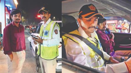 જુહુની જે.ડબ્લ્યુ. મૅરિયટ હોટેલ નજીક ડ્રન્કન ડ્રાઇવિંગ બદલ પકડાયેલો ડ્રાઇવર આકાશ પાંડે. તે નશામાં હતો એટલે ટ્રાફિક-કૉન્સ્ટેબલ કાર ચલાવીને પોલીસ-સ્ટેશન લઈ ગયો હતો. તસવીરો : નિમેશ દવે