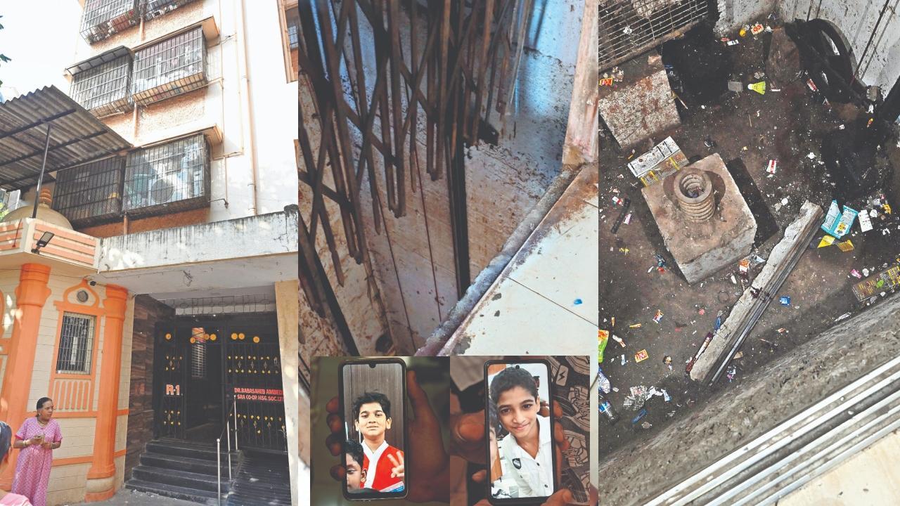 દુર્ઘટના જ્યાં બની હતી એ ડૉ. બાબાસાહેબ આંબેડકર SRA કો-ઑપરેટિવ હાઉસિંગ સોસાયટી, R-1 બિલ્ડિંગના ત્રીજા માળે તૂટેલી લિફ્ટની ગ્રિલ અને શાફ્ટ એરિયા જેમાંથી બાળકો (વિજ્ઞેશ મ્હાત્રે અને રુદ્ર સુસવીરકર) નીચે પડ્યાં હતાં.