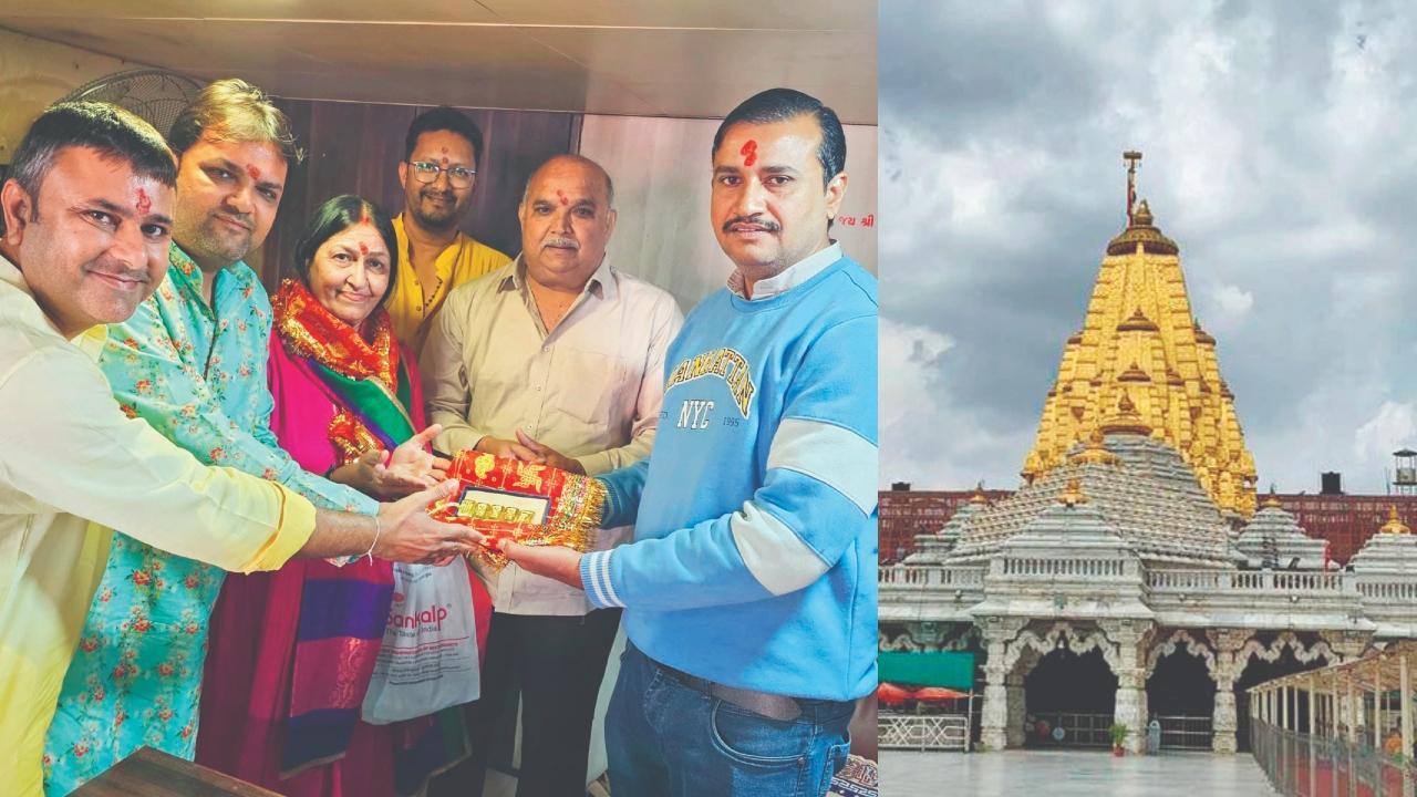  અમદાવાદના માઈભક્ત પરિવારે મંદિરમાં સોનાની લગડીઓ અર્પણ કરી હતી. અંબાજી મંદિરનું સોનાથી મઢેલું સુવર્ણ શિખર.