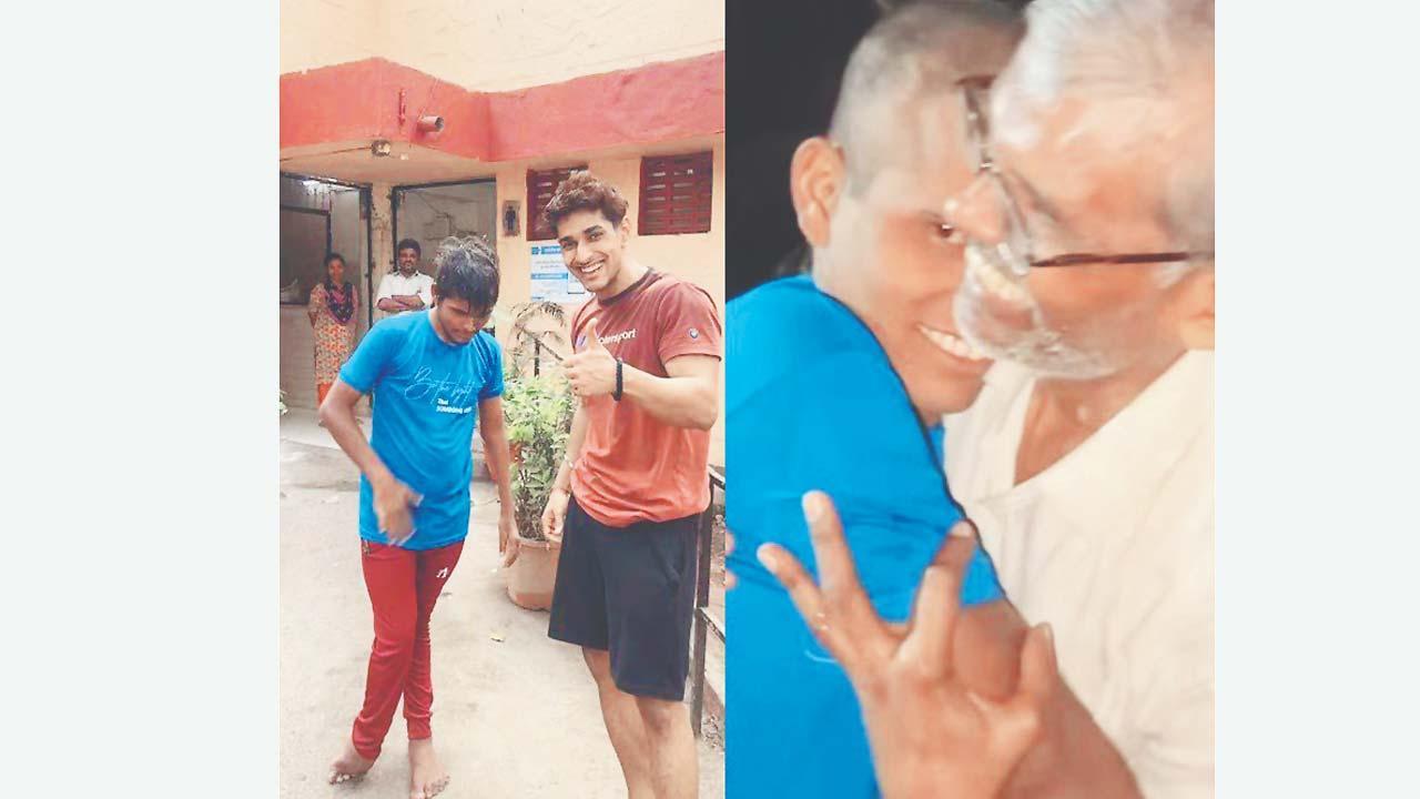 માનસિક રીતે દિવ્યાંગ યુવક તેના પપ્પા અને મદદ કરનાર કરણ જોશી સાથે.