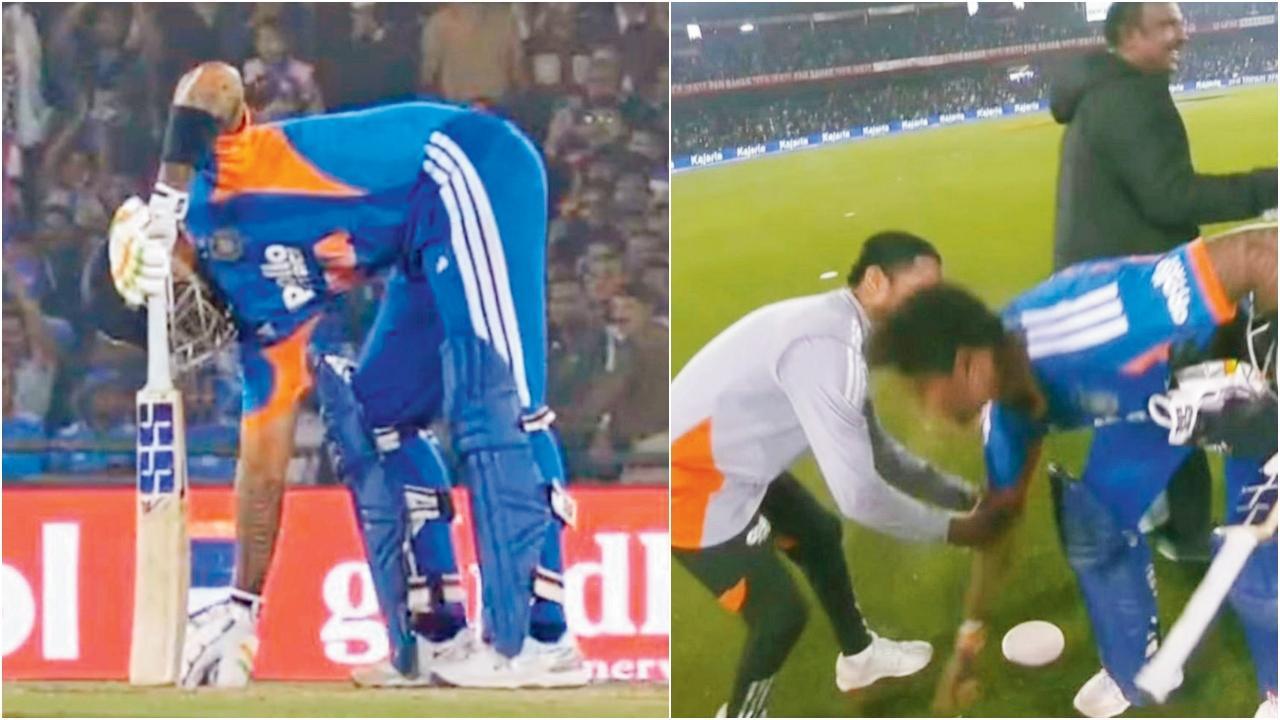 ફિફ્ટી બાદ પિચને અને મૅચ પછી થ્રો-ડાઉન સ્પેશ્યલિસ્ટ રઘુને પગે લાગ્યો સૂર્યા