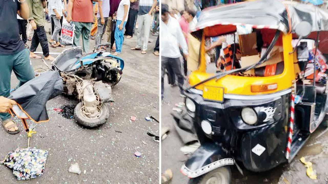 અકસ્માતમાં નુકસાન પામેલાં વાહનો.