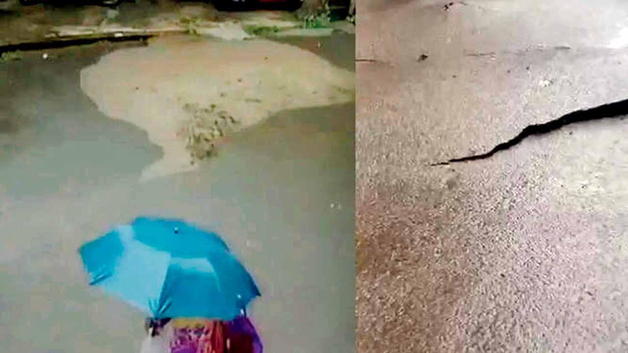 પૂણેના દાભાડેમાં રસ્તામાં પડેલી તિરાડો