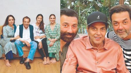 હેમા માલિની, ધમેન્દ્ર તેમનાં સંતાનો સાથે